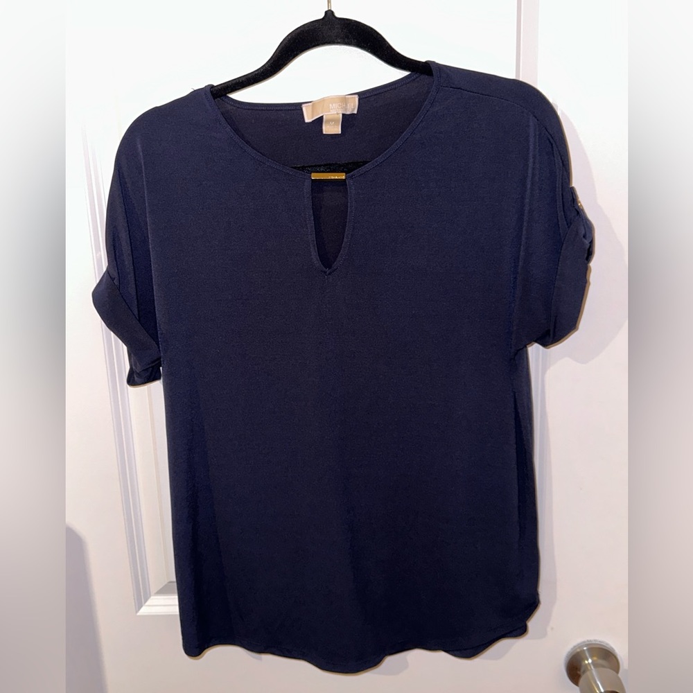 Michael Kors navy blue blouse top with gold details